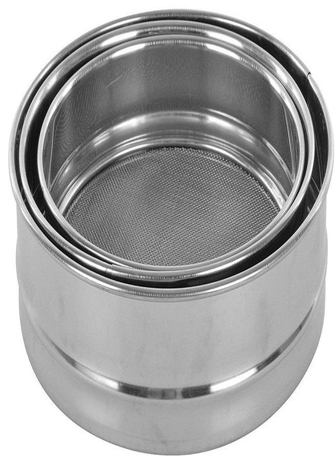 VRCT Set of 3 Stainless Steel Flour Chalni,Spices,Food Strainers,Atta Chalni,Sieve Set of 3 Pcs (Fine Mesh) - Image 1